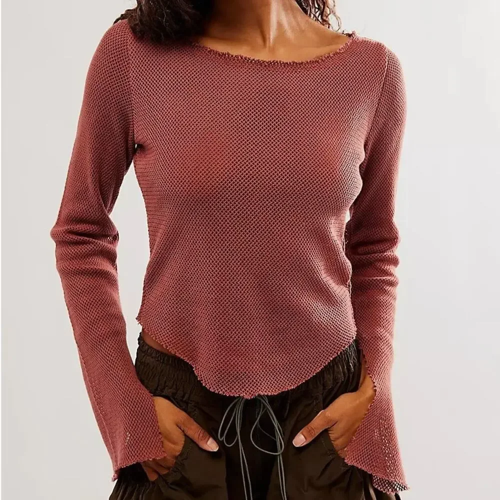 Free People Beau Mesh Layering Blouse Top